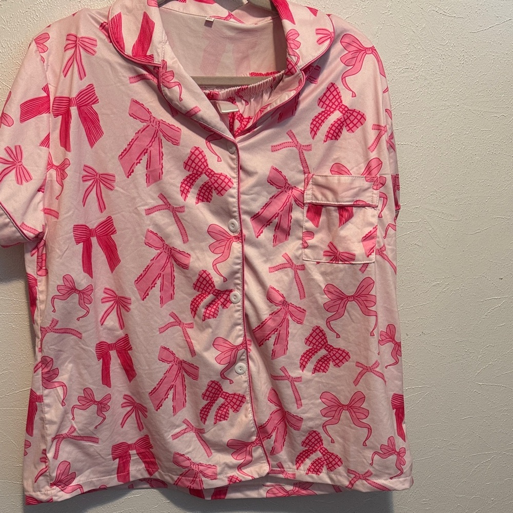 Pink Bow ladies pajamas short set